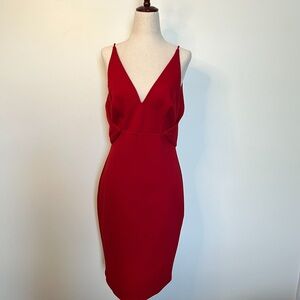 Red V-Neck midi Dress